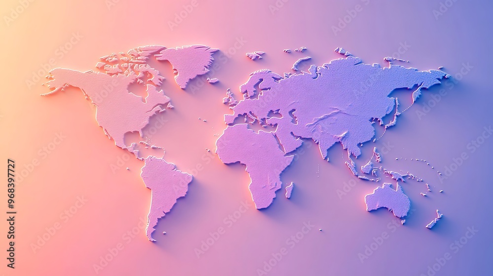 Serene Minimalistic World Map with Pastel Gradients Under Bright Midday Light Serene Minimalistic World Map with Pastel Gradients Under Bright Midday Light