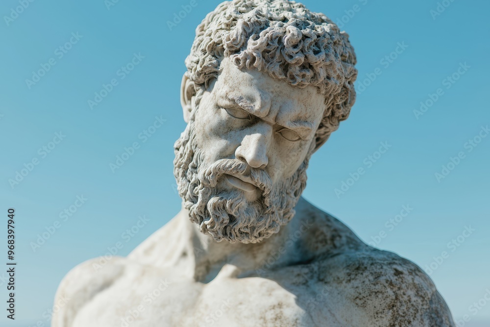Weathered stone sculpture of a pensive man Weathered stone sculpture of a pensive man