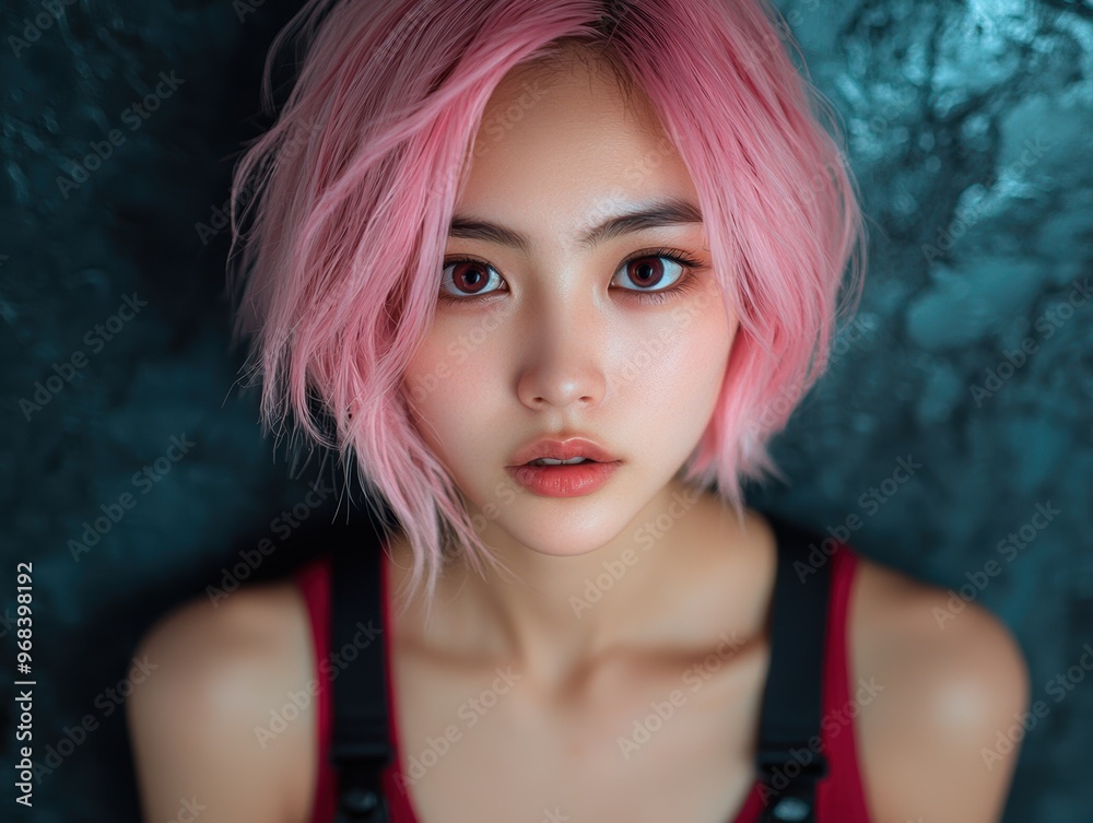 Naklejka premium portrait of a young woman with pink hair