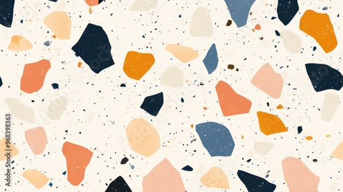 Seamless terrazzo pattern with colorful stone fragments in a neutral background. photo