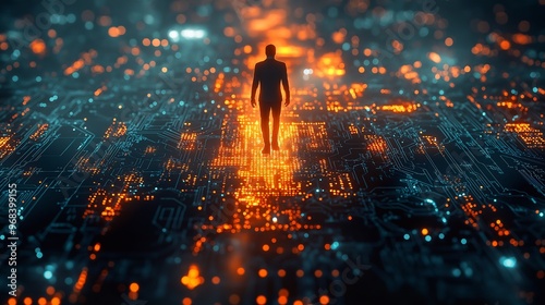 Man on Futuristic Circuit Board