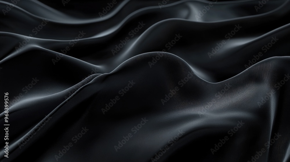 Fototapeta premium Abstract Black Fabric Waves, Textured Fabric, Abstract Background, Minimalist Design, Fabric Pattern,