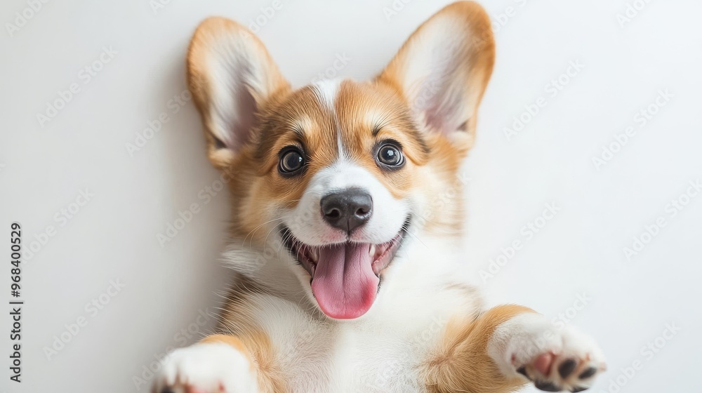Adorable Welsh Corgi Puppy with Playful Expression on White Background