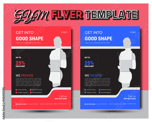 Dynamic Gym Flyer Design Template Ideal for Promoting Health, Wellbeing, and Exercise Programmes for Fitness Facilities, Personal Trainers, and Workout Classes