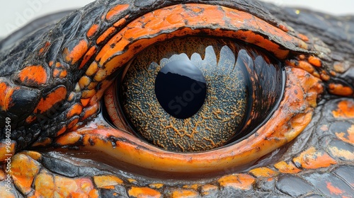 Alligator eye with reflections on a white background, glimmering light photo