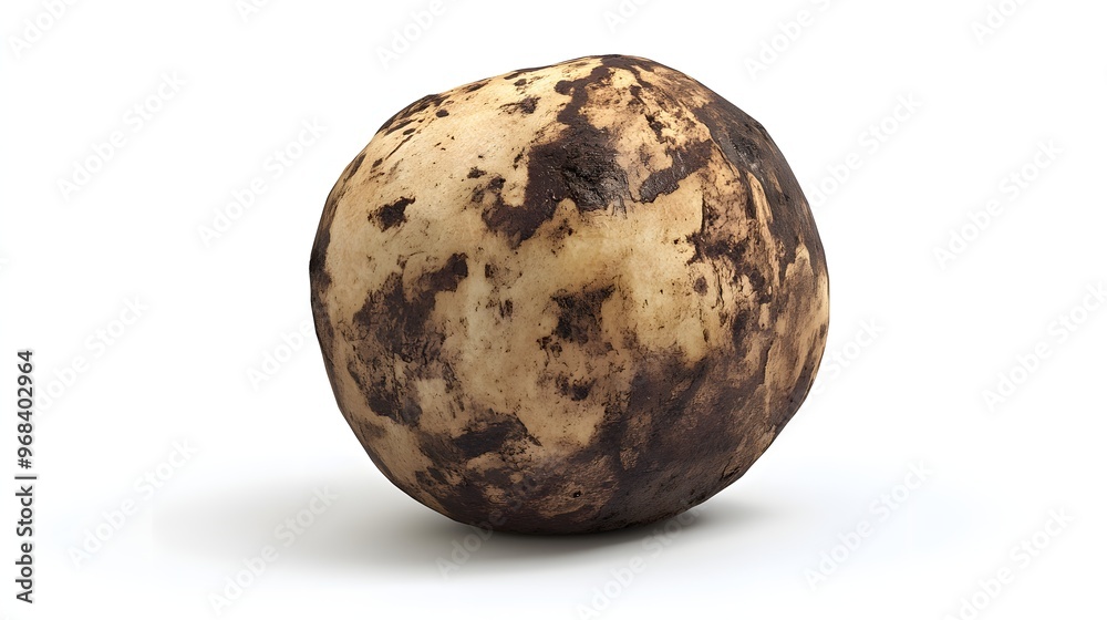34. **A 3D render of a decayed rutabaga, with dark spots and wrinkling, isolated on a clean white background