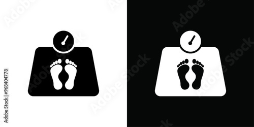 Footprint on weight scale icon Thin line flat illustration