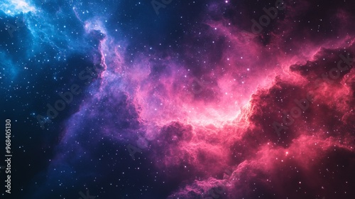 Cosmic Nebula with Swirling Pink and Blue Clouds and Stars photo