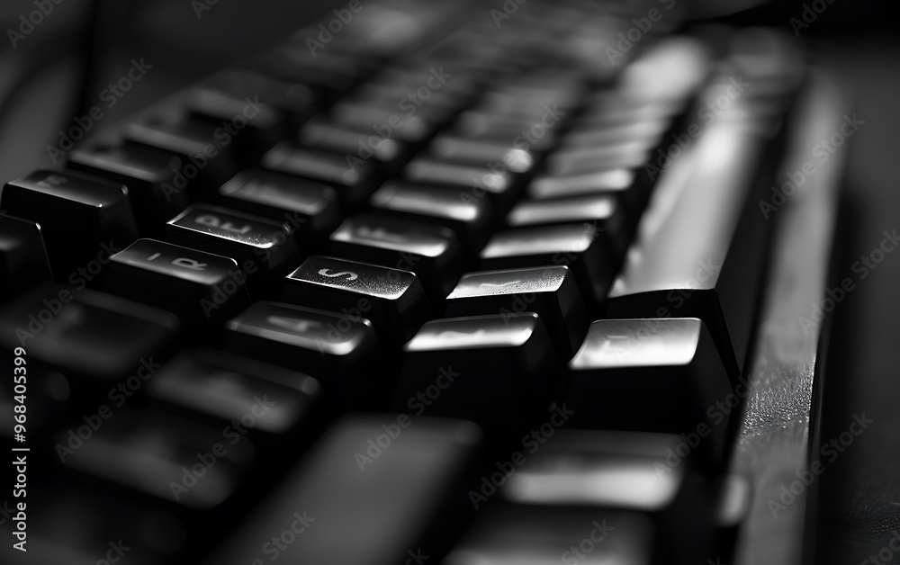 Close up of a computer keyboard with blue and red lights - shallow depth of field Close up of a computer keyboard with blue and red lights - shallow depth of field