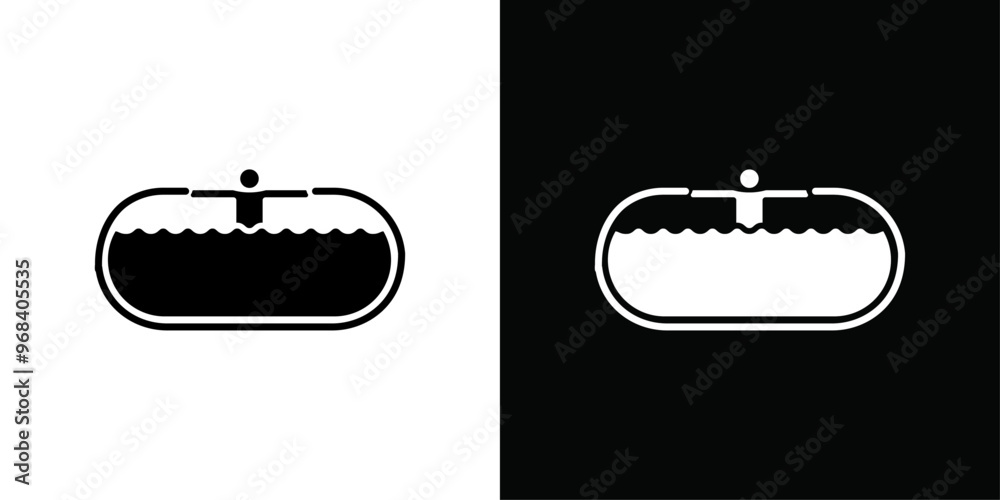 Man relaxing in jacuzzi icon Thin line flat illustration Man relaxing in jacuzzi icon Thin line flat illustration