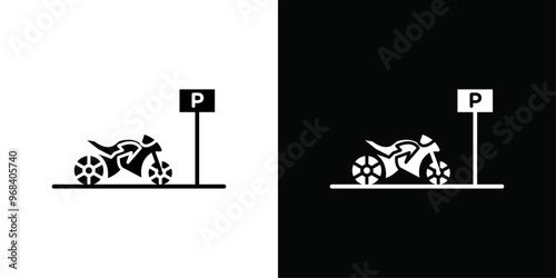 motorbike parking icon Thin line flat illustration
