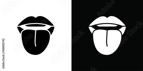 Mouth sticking tongue out icon Thin line flat illustration