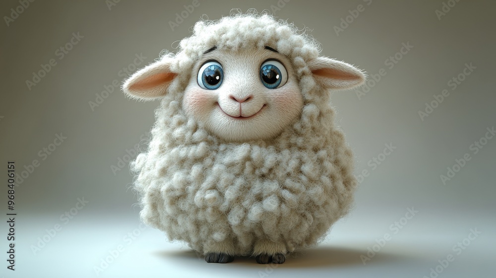 Naklejka premium Cartoon sheep with a cute face and fluffy appearance on a white background