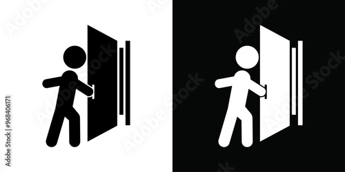 Person push the door icon Thin line flat illustration