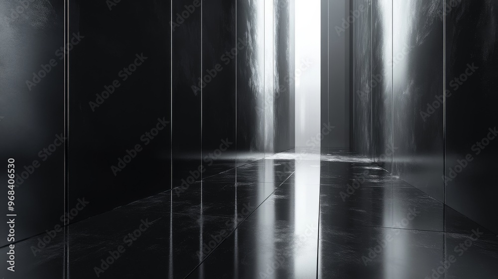 Fototapeta premium A Narrow, Black Corridor with Light at the End