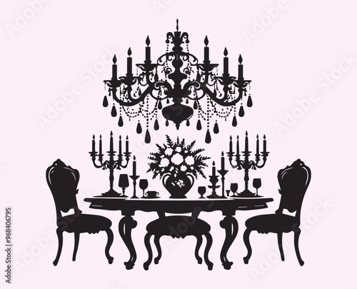 revival dining set silhouette Vector, vector illustration. silhouette Vector, 