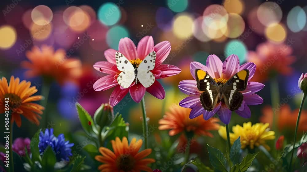 Some colorful flower petals with bokeh effect background. Seamless 4K looping timelapse video animation background