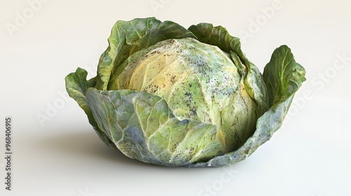 17. **A 3D render of a spoiled cabbage, with yellowed and wilted leaves, set against a pristine white surface photo