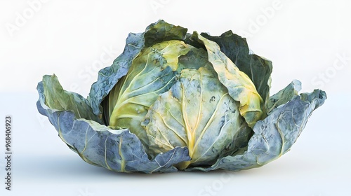17. **A 3D render of a spoiled cabbage, with yellowed and wilted leaves, set against a pristine white surface