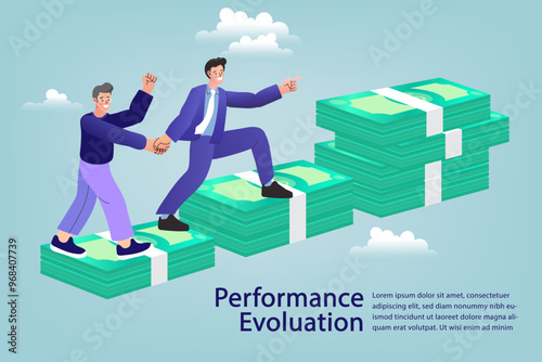 businessman walk stair money on the sky. Vector ,online income Concept. 