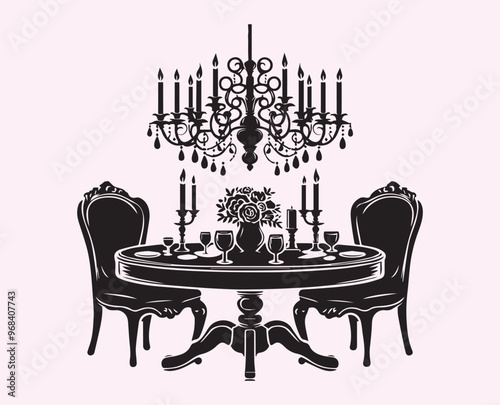 revival dining set silhouette Vector, vector illustration. silhouette Vector, 