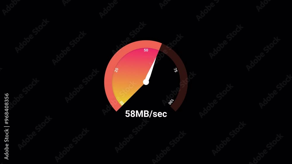 Internet speed test on a transparent background, Internet speed testing meter animation with alpha channel