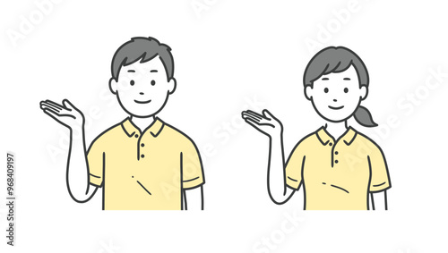 案内をする介護士男女の上半身イラスト