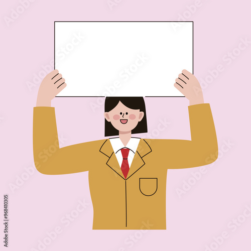 a student wearing a school uniform and holding a placard