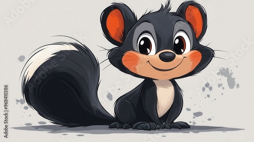 Cute cartoon skunk with a big smile on a white background, friendly and playful photo