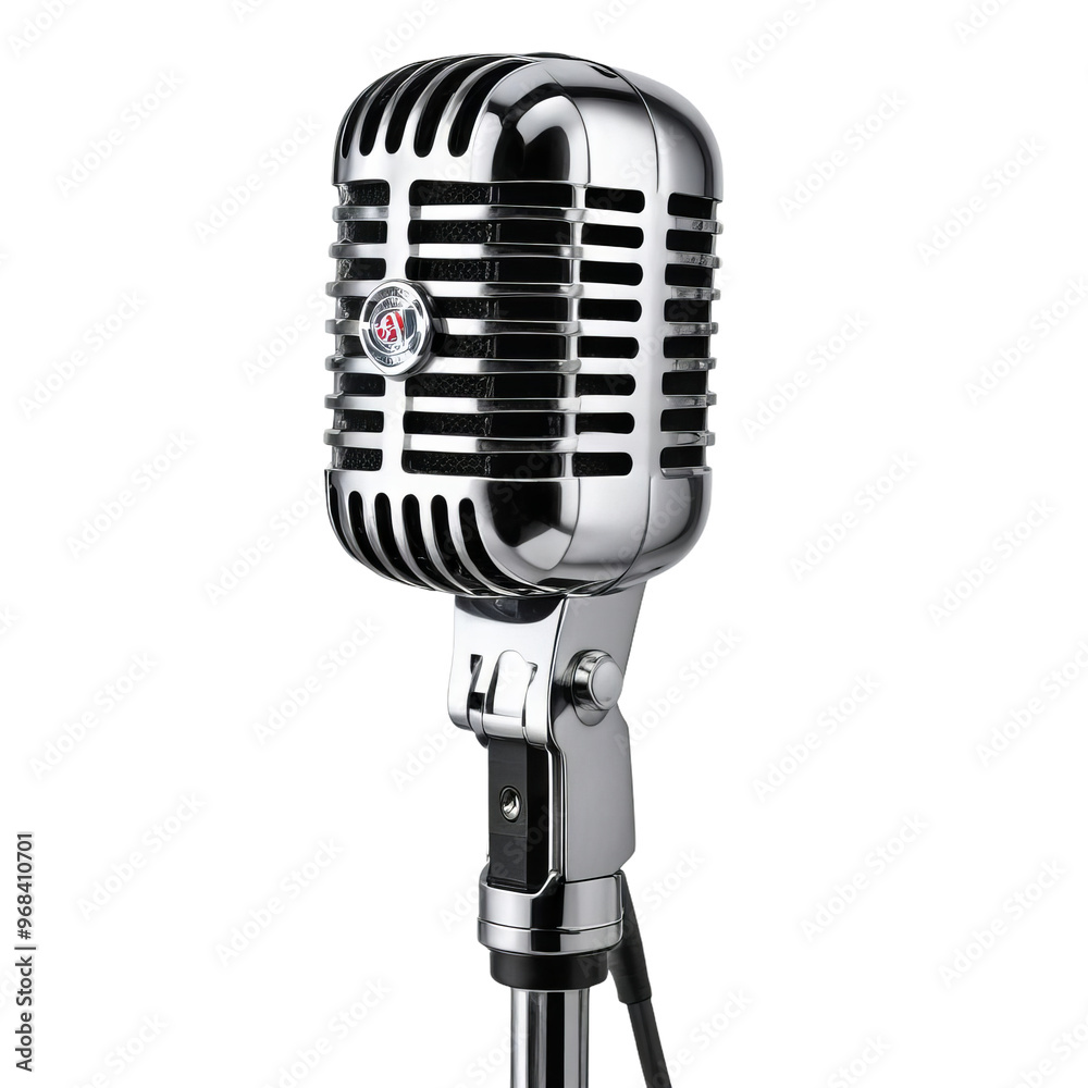 Fototapeta premium Vintage Chrome Microphone on Stand: A Timeless Classic