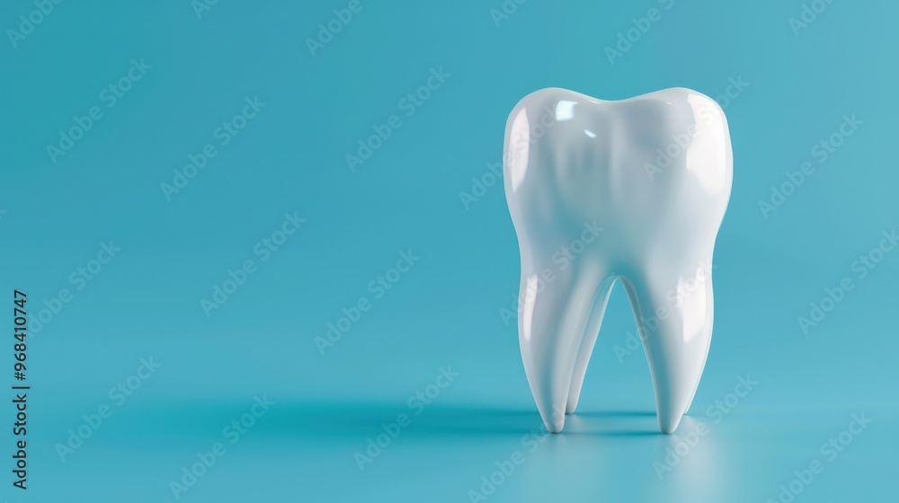 Glossy White Tooth Model on Blue Background Glossy White Tooth Model on Blue Background