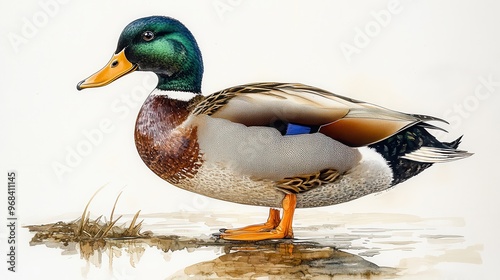 Detailed illustration of a mallard duck showcasing its unique markings on a white background