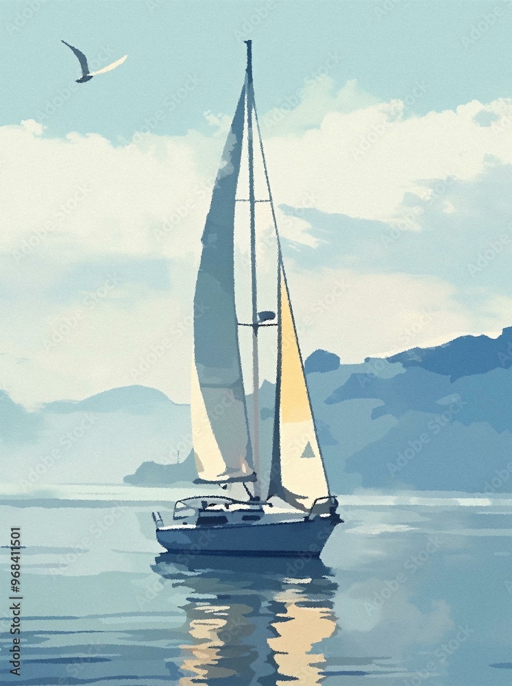 Naklejka premium Yacht by the Harbor Illustration