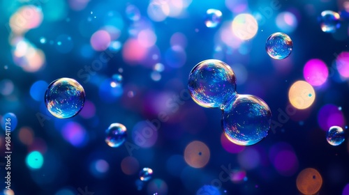 A Double Bubble Against a Blue and Purple Bokeh Background