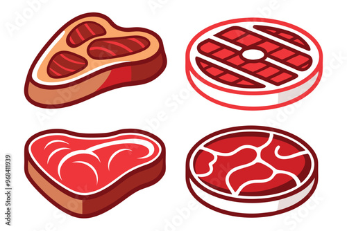 Raw and grilled steak icon set , premium vector illustration on white background.