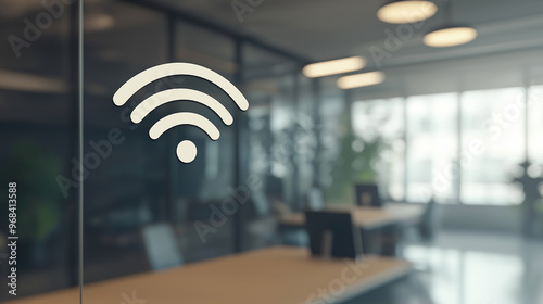 Wifi symbol indicating wireless network in open space office photo