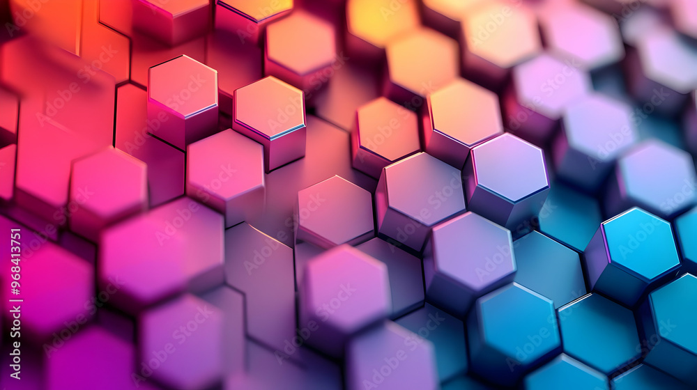 3D Illustration - Abstract Background of Geometric Hexagon Shapes in Blue and Pink 3D Illustration - Abstract Background of Geometric Hexagon Shapes in Blue and Pink