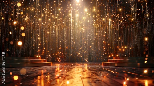 Golden Glitter Curtain with Stage Platform for Award Ceremony or Product Display