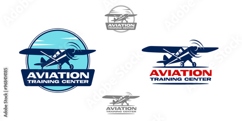 The vector logos represents an aviation school or flight training, featuring a airplane silhouette in flight. The design incorporates dynamic angles, symbolizing movement, precision, and progress.