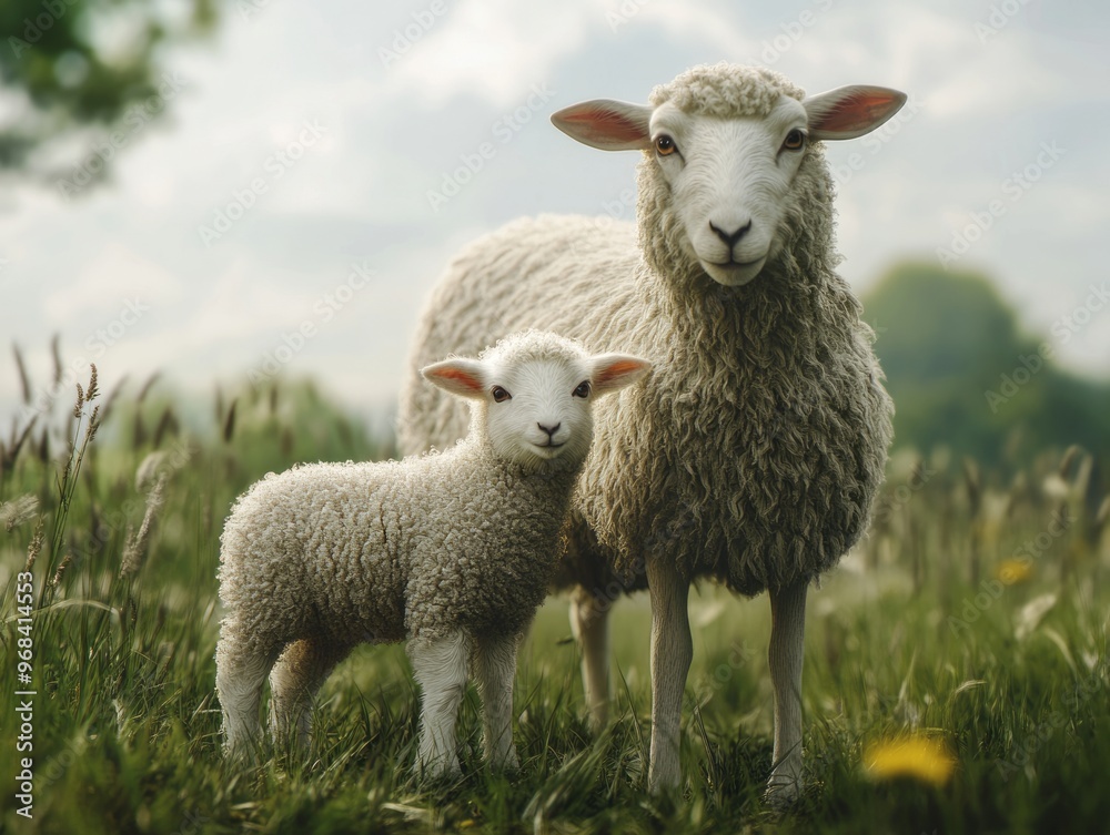 Tender Moment of a Mother Sheep Encouraging Her Newborn Lamb to Stand Up in High-Resolution Close-up Shot Tender Moment of a Mother Sheep Encouraging Her Newborn Lamb to Stand Up in High-Resolution Close-up Shot
