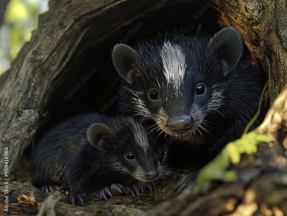 Ultra Realistic Close-up of Skunk Giving Birth in Hidden Burrow with Newborn Kits Snuggling - 32K UHD Detail