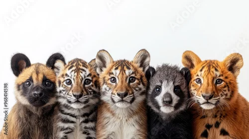 Fototapeta Group of animals on a white background, representing diversity in species