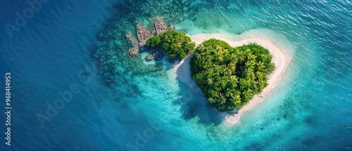 Heart Shaped Island Paradise in a Vibrant Blue Ocean