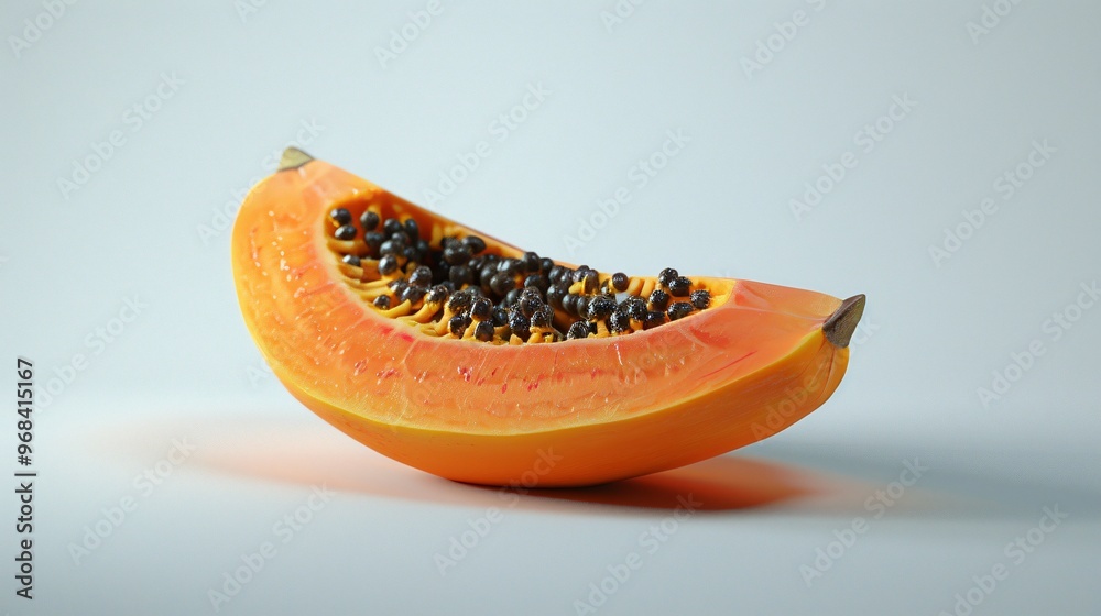 Ripe Juicy Papaya Slice on Plain White Background Ripe Juicy Papaya Slice on Plain White Background