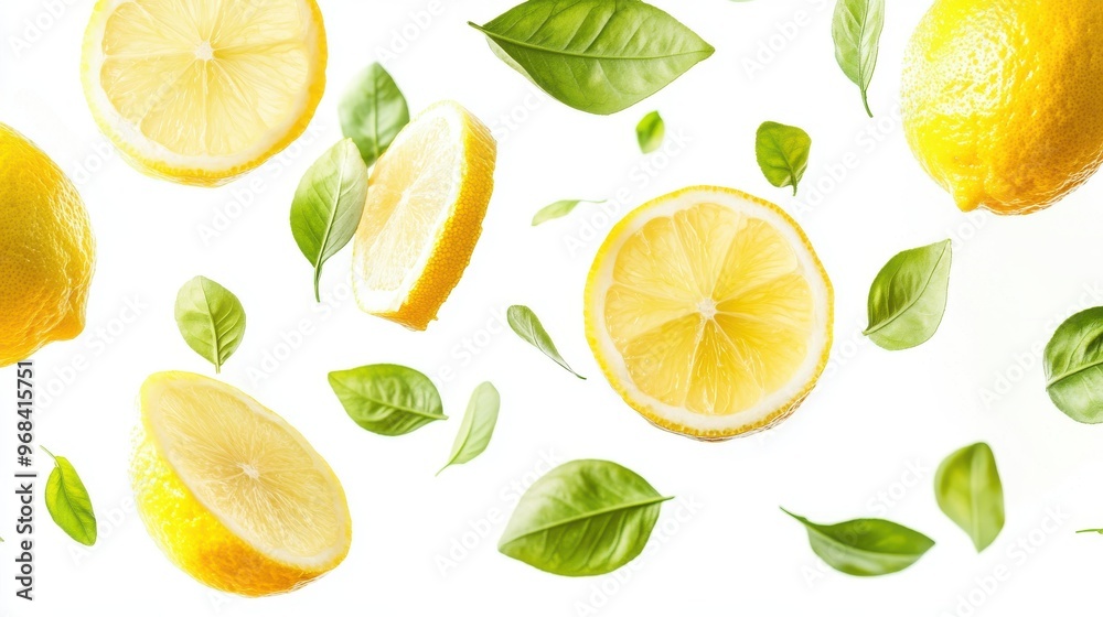 Lansium with half slices falling or floating in the air with green leaves isolated on a white background. Lansium with half slices falling or floating in the air with green leaves isolated on a white background.