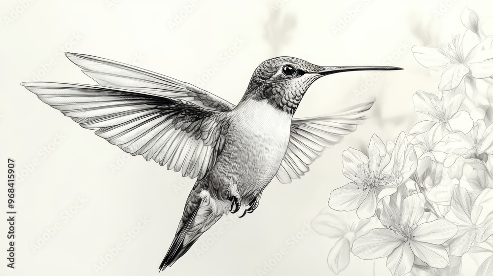 Naklejka premium Line art of a hummingbird on a white background, minimalist design