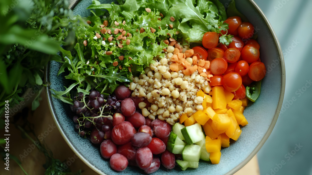 Vibrant Photo of a Healthy Salad with Grapes, Tomatoes, and Quinoa Vibrant Photo of a Healthy Salad with Grapes, Tomatoes, and Quinoa