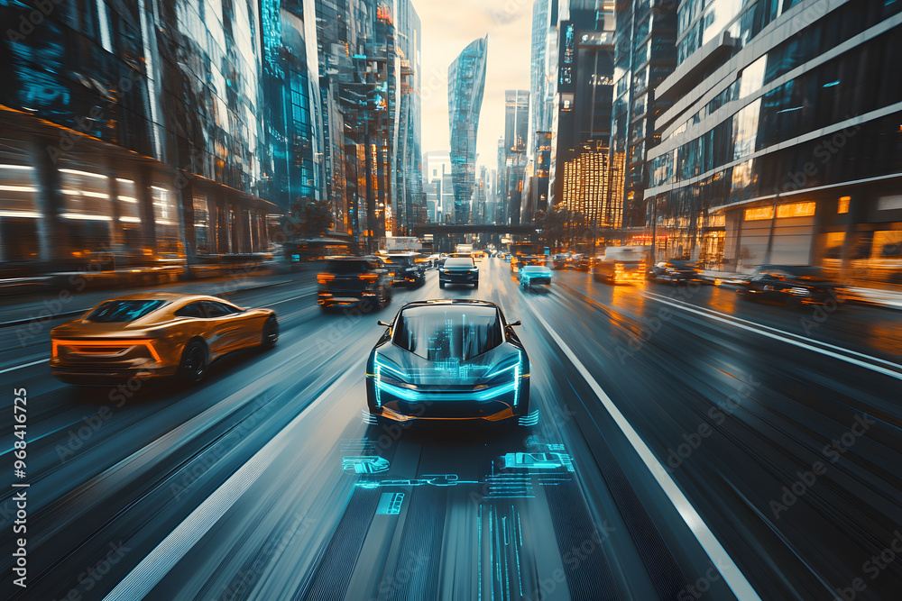 Obraz premium Autonomous vehicles driving on highway