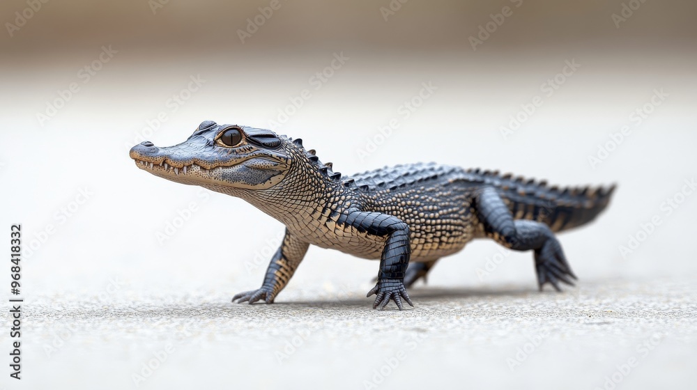 Naklejka premium Nile crocodile walking with slow, deliberate steps on a white background