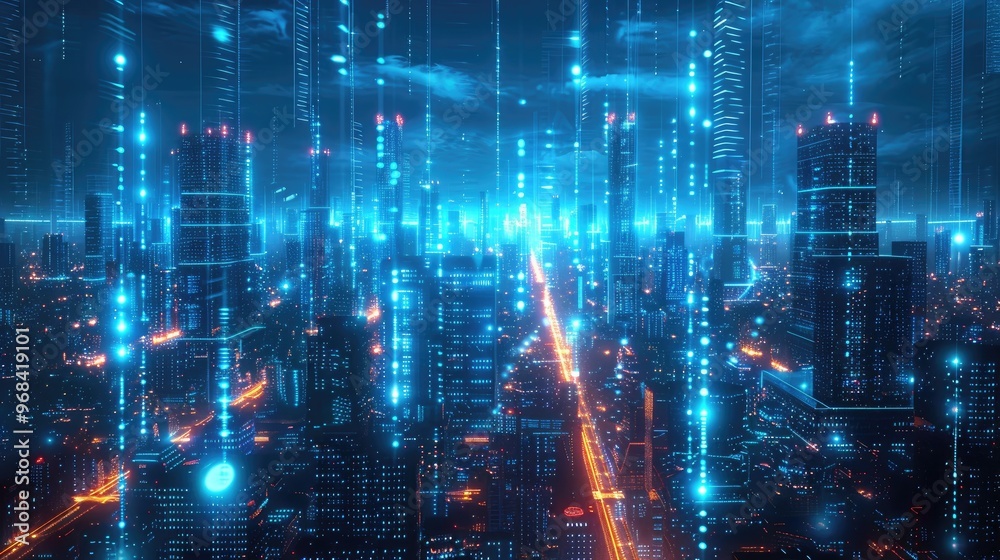Cyberpunk Cityscape: Neon Lights and Digital Grids Cyberpunk Cityscape: Neon Lights and Digital Grids